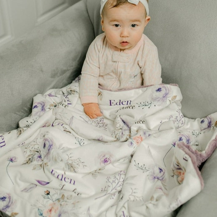 Crystal Jean Lavender Personalized Minky Baby Blanket by AGreatBaby — view 14 of 17