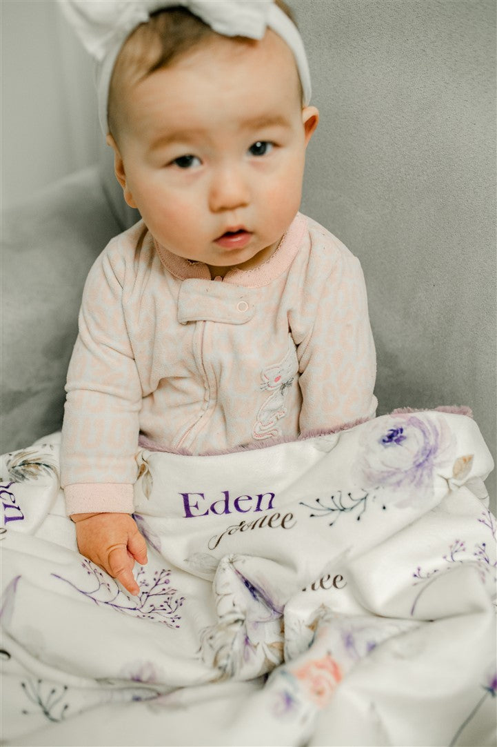 Crystal Jean Lavender Personalized Minky Baby Blanket by AGreatBaby — view 15 of 17