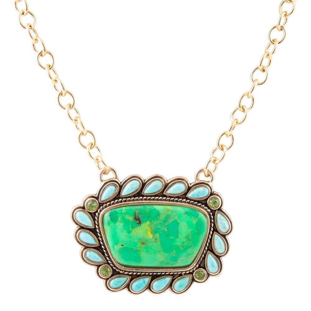 Legacy Lime Green and Blue Turquoise Golden Pendant Necklace by Barse Jewelry
