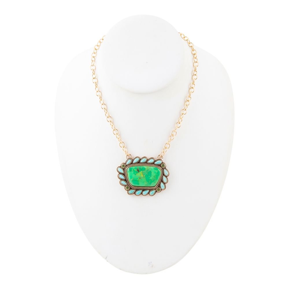 Legacy Lime Green and Blue Turquoise Golden Pendant Necklace detail view by Barse Jewelry
