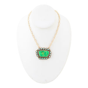 Legacy Lime Green and Blue Turquoise Golden Pendant Necklace detail view by Barse Jewelry