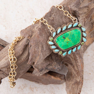 Legacy Lime Green and Blue Turquoise Golden Pendant Necklace detail view by Barse Jewelry