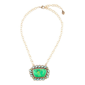 Legacy Lime Green and Blue Turquoise Golden Pendant Necklace detail view by Barse Jewelry