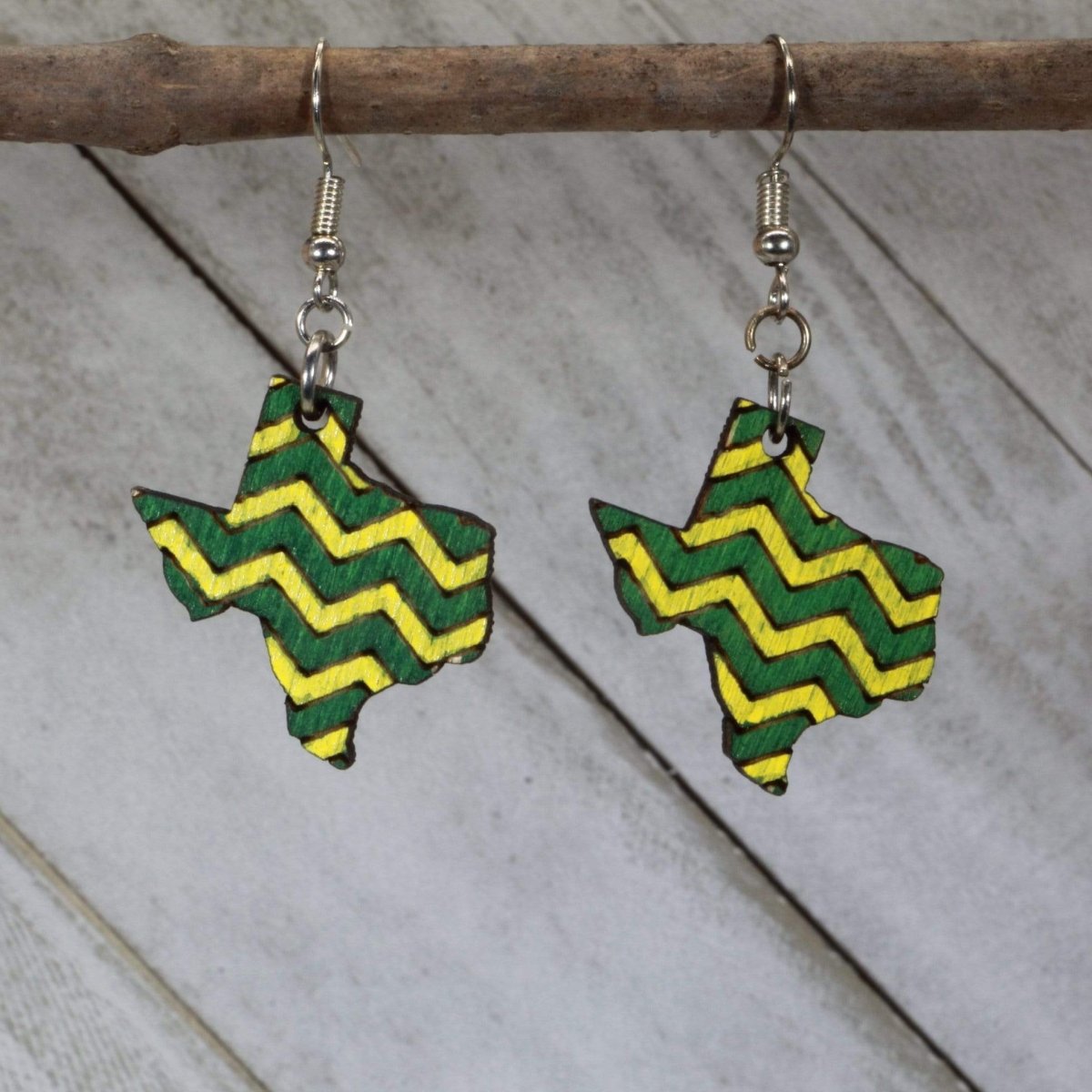 Texas Green Gold Wooden Earrings | State Pride Jewelry by Cate's Concepts, LLC, handmade jewelry main product photo