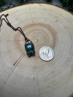 Green Aventurine Hello Kitty Necklace detail view by Copper Ashes