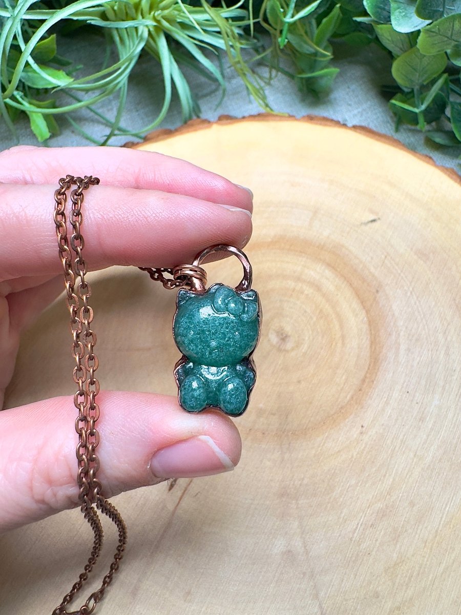 Green Aventurine Hello Kitty Necklace by Copper Ashes