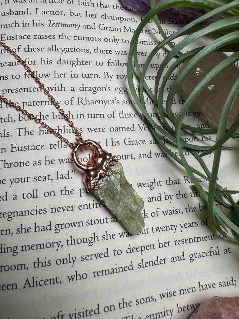 Green Kyanite Necklace by Copper Ashes