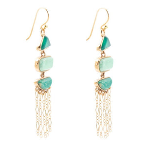Green Multi Stone Golden Drop Earrings detail view by Barse Jewelry