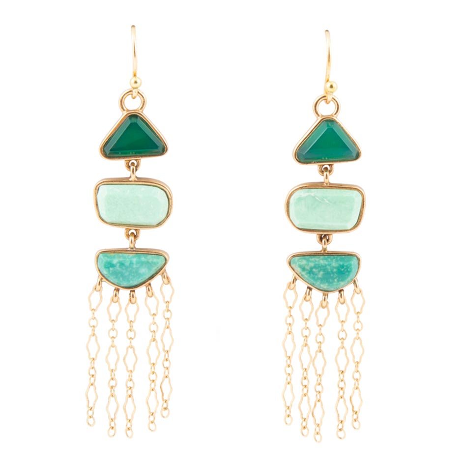Green Multi Stone Golden Drop Earrings by Barse Jewelry