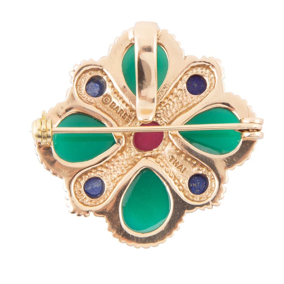 Green Onyx Mixed Stone Golden Brooche detail view by Barse Jewelry