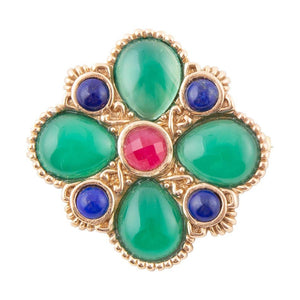Green Onyx Mixed Stone Golden Brooche by Barse Jewelry