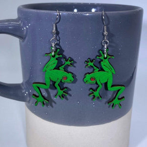Tree Frog Wooden Dangle Earrings | Rainforest Animal Jewelry by Cate's Concepts, LLC, handmade jewelry detail photo 3