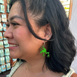 Tree Frog Wooden Dangle Earrings | Rainforest Animal Jewelry by Cate's Concepts, LLC, handmade jewelry detail photo 4