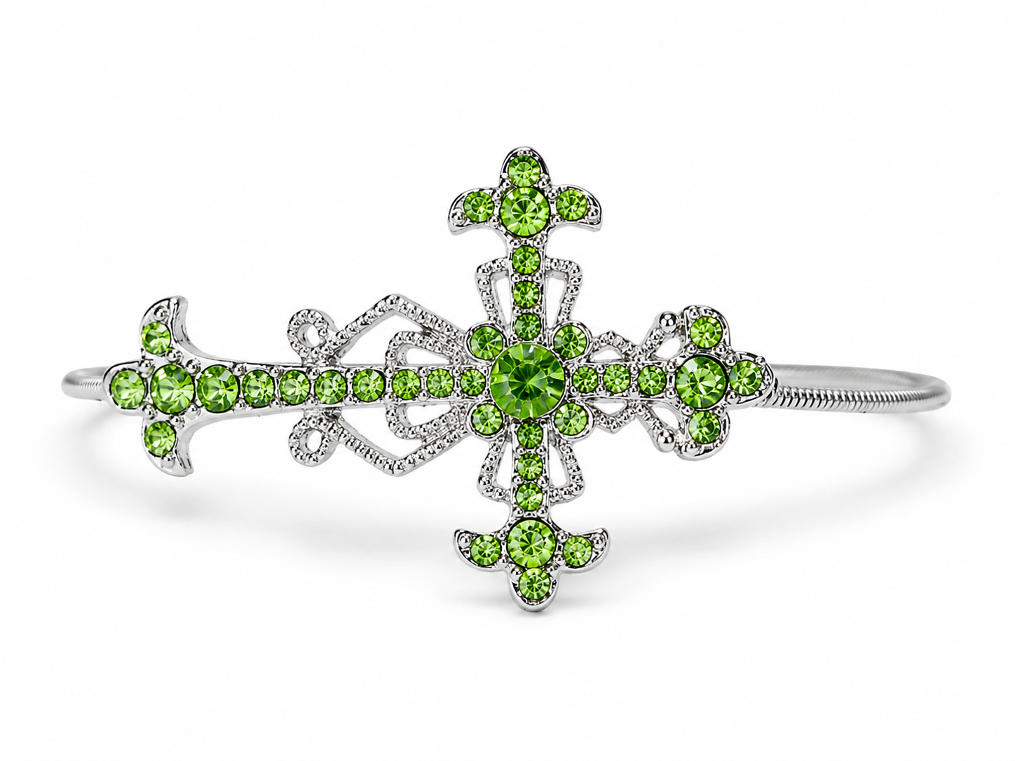 Green Rhinestone Cross Guitar String Bracelet by N Harmony Jewelry, handmade jewelry detail photo 2