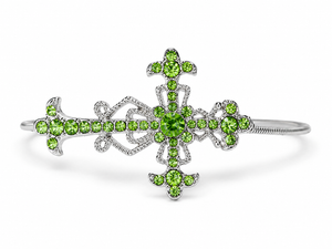 Green Rhinestone Cross Guitar String Bracelet by N Harmony Jewelry, handmade jewelry detail photo 2