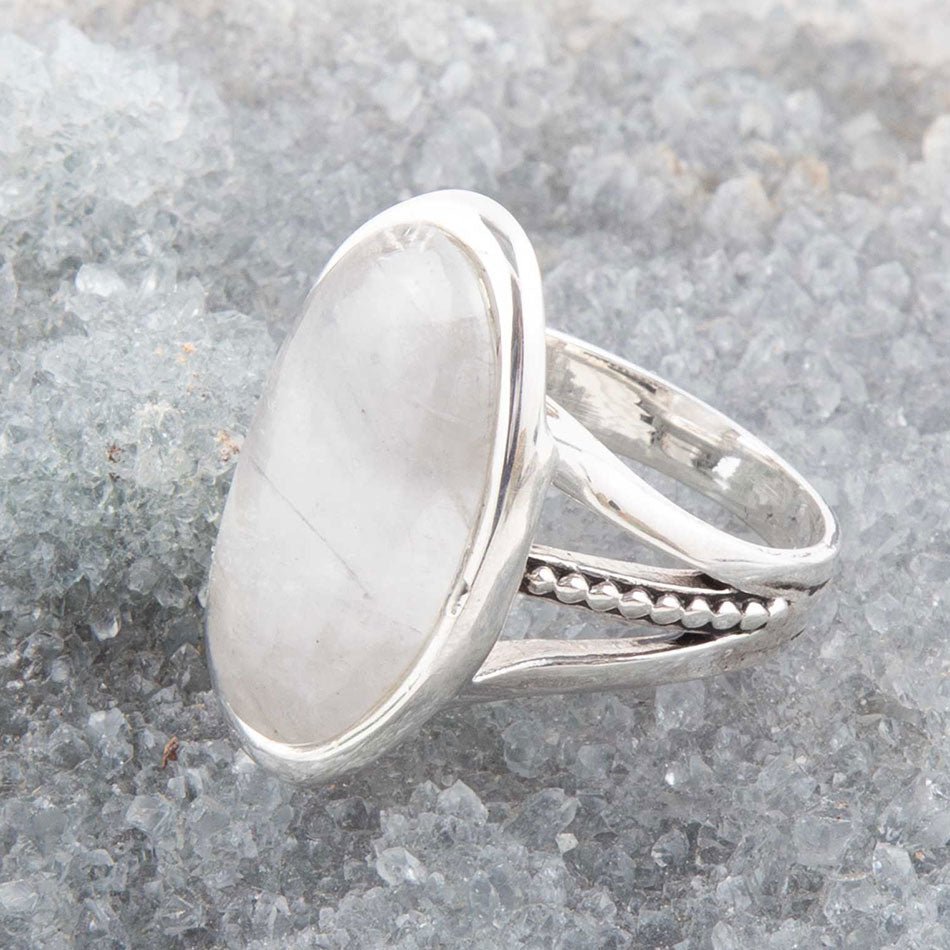Grey Quartz and Sterling Silver Oval Ring detail view by Barse Jewelry