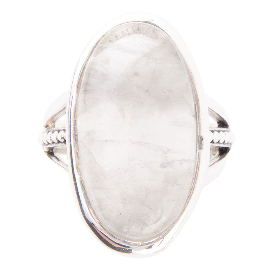 Grey Quartz and Sterling Silver Oval Ring detail view by Barse Jewelry