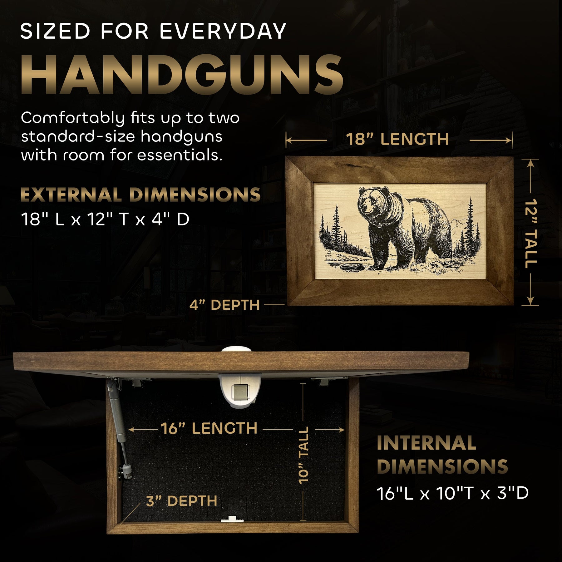 Grizzly Bear Gun Concealment Furniture - Handcrafted Hidden Gun Storage Wall Decor - Hidden Safe Furniture with Magnetic Lock