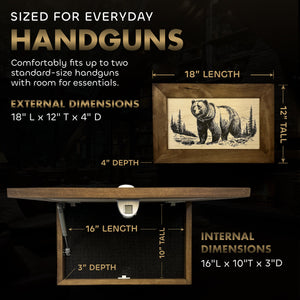 Grizzly Bear Gun Concealment Furniture - Handcrafted Hidden Gun Storage Wall Decor - Hidden Safe Furniture with Magnetic Lock