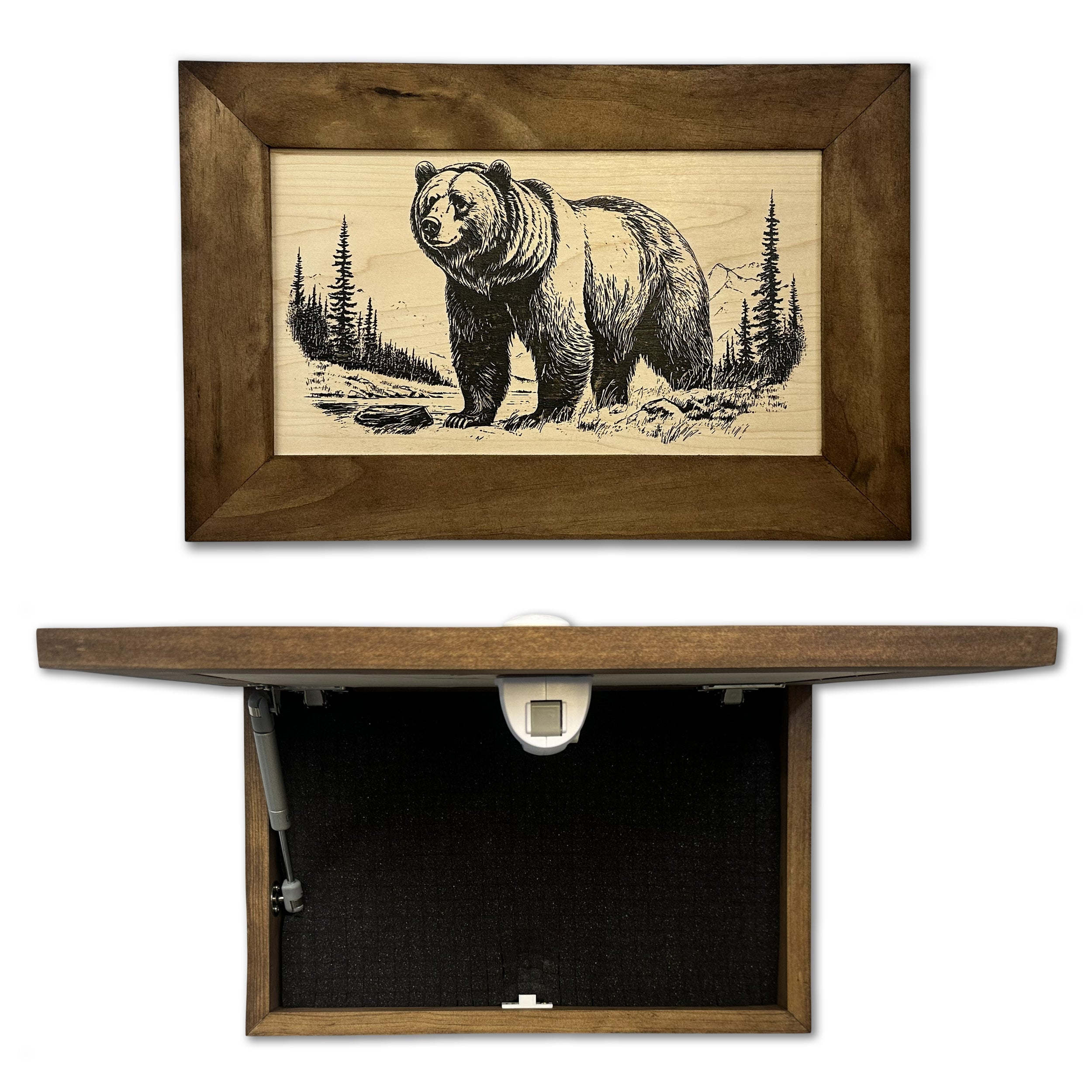 Grizzly Bear Gun Concealment Furniture - Handcrafted Hidden Gun Storage Wall Decor - Hidden Safe Furniture with Magnetic Lock