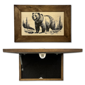 Grizzly Bear Gun Concealment Furniture - Handcrafted Hidden Gun Storage Wall Decor - Hidden Safe Furniture with Magnetic Lock