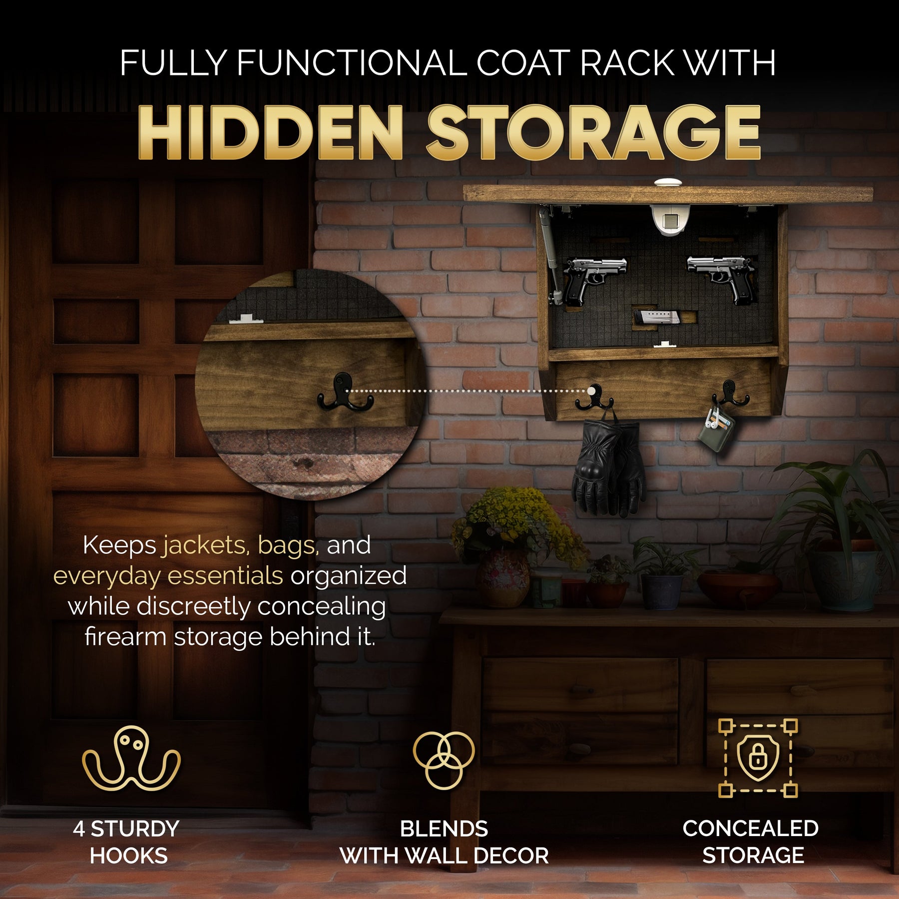 Grizzly Bear Gun Concealment Furniture - Handcrafted Hidden Gun Storage Wall Decor - Hidden Safe Furniture with Magnetic Lock