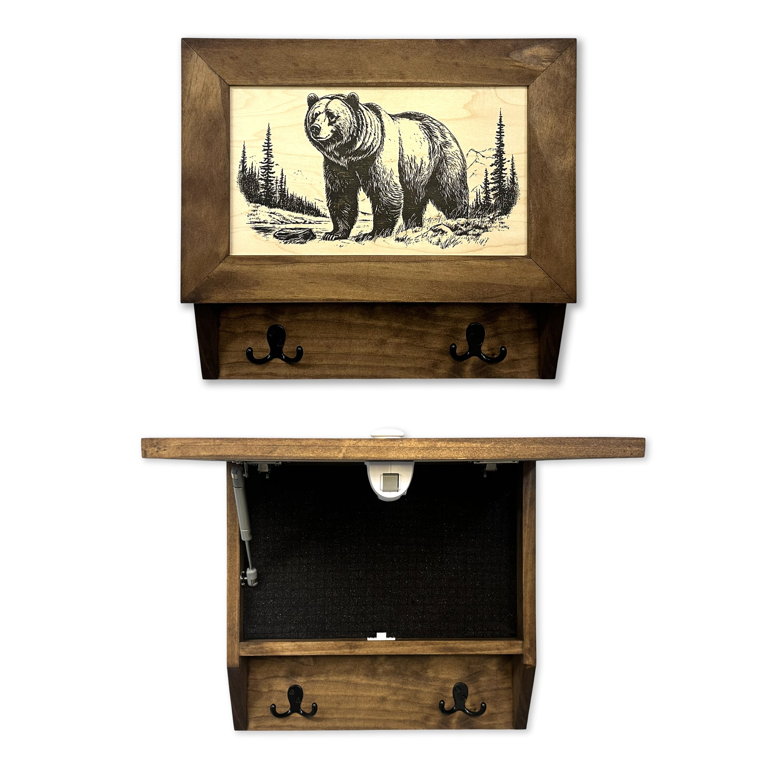 Grizzly Bear Gun Concealment Furniture - Handcrafted Hidden Gun Storage Wall Decor - Hidden Safe Furniture with Magnetic Lock