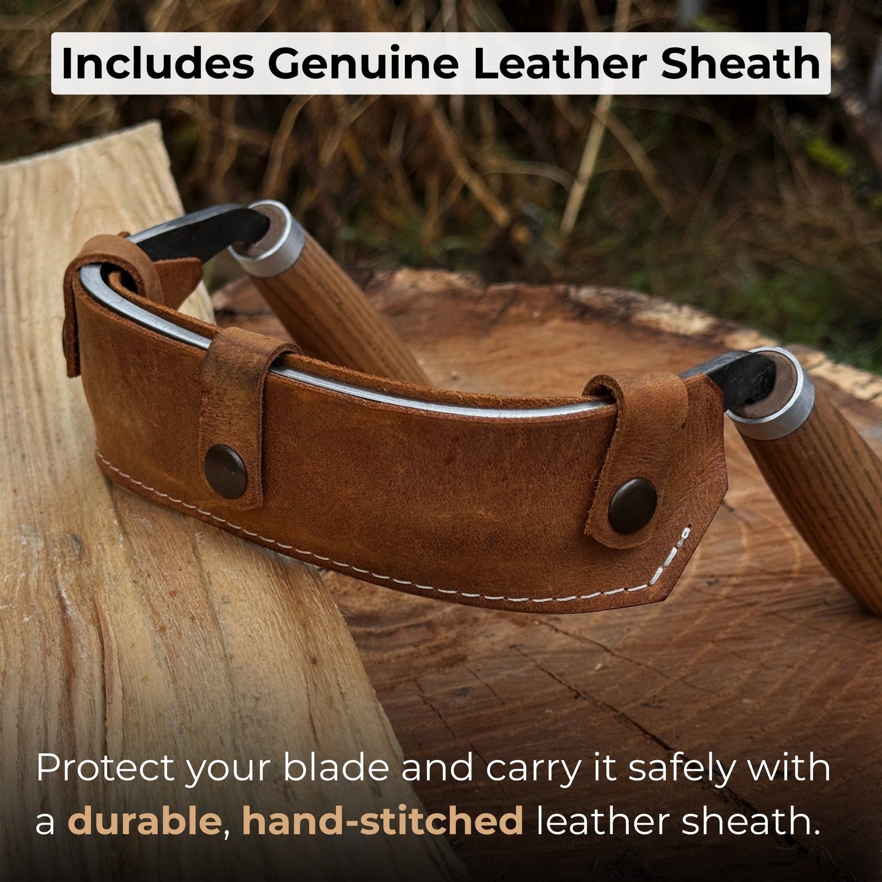 Half-Rounded Drawknife (Inshave) with Leather Sheath, 15 cm (5.9 inches) detail view by Sharky Forged Steel Tools