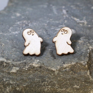 Halloween Ghost Wooden Dangle Earrings | Spooky Jewelry by Cate's Concepts, LLC, handmade jewelry detail photo 2