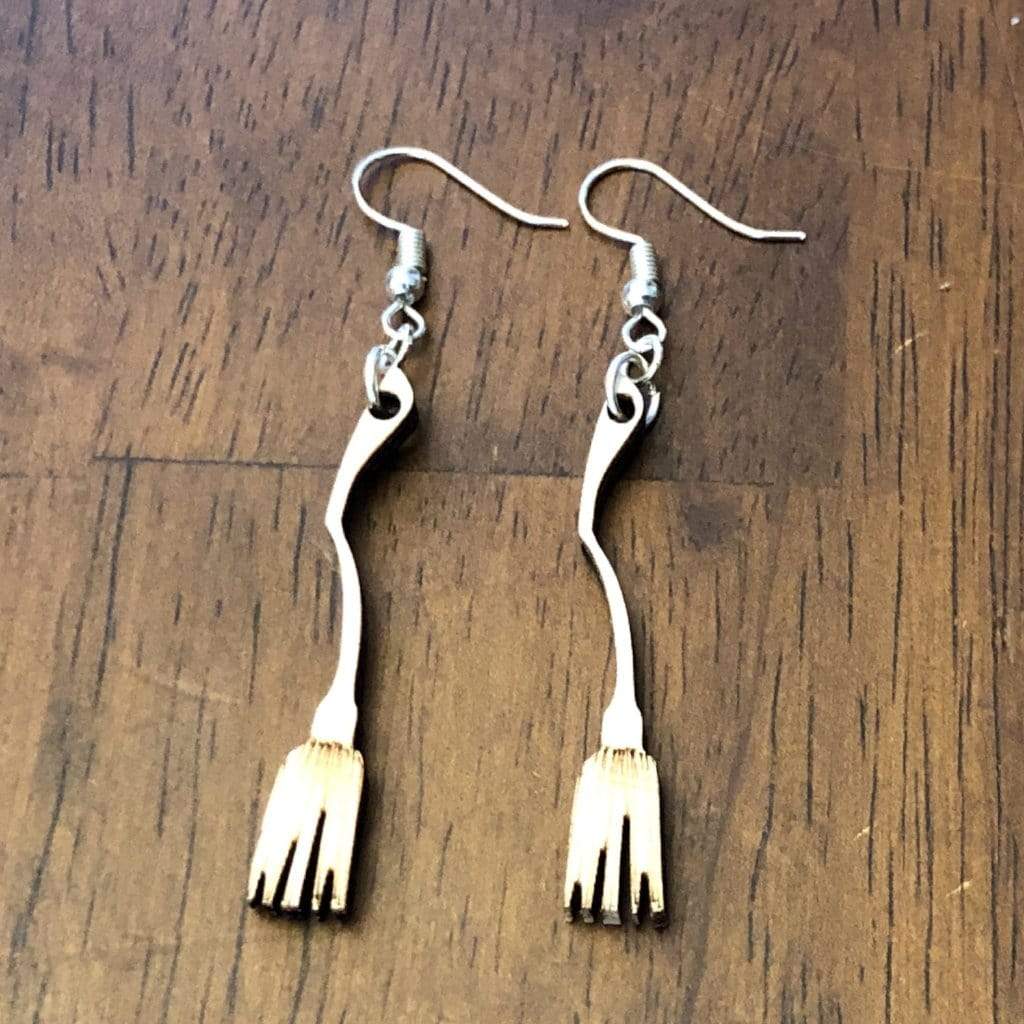 Witch Broom Wooden Dangle Earrings | Halloween Spooky Jewelry by Cate's Concepts, LLC, handmade jewelry detail photo 3