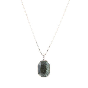 Hammered Green Seraphinite and Sterling Silver Pendant Necklace by Barse Jewelry