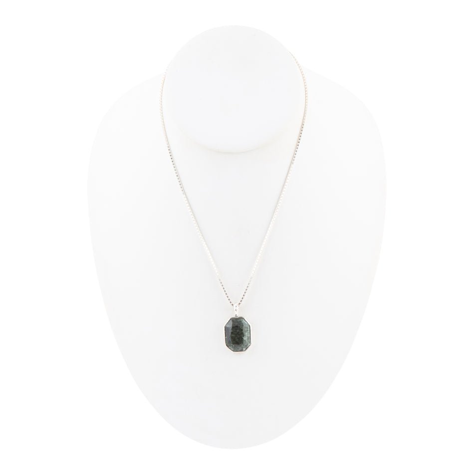 Hammered Green Seraphinite and Sterling Silver Pendant Necklace detail view by Barse Jewelry