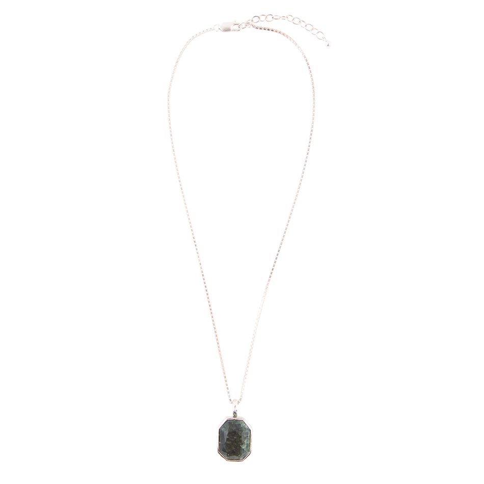 Hammered Green Seraphinite and Sterling Silver Pendant Necklace detail view by Barse Jewelry
