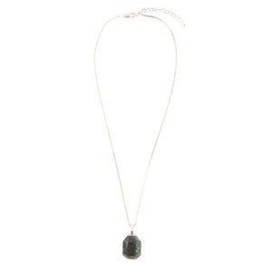 Hammered Green Seraphinite and Sterling Silver Pendant Necklace detail view by Barse Jewelry