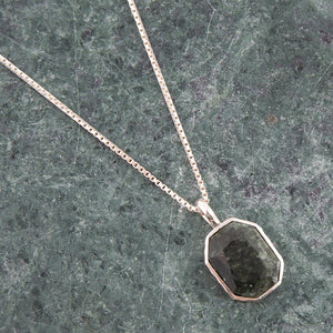 Hammered Green Seraphinite and Sterling Silver Pendant Necklace detail view by Barse Jewelry