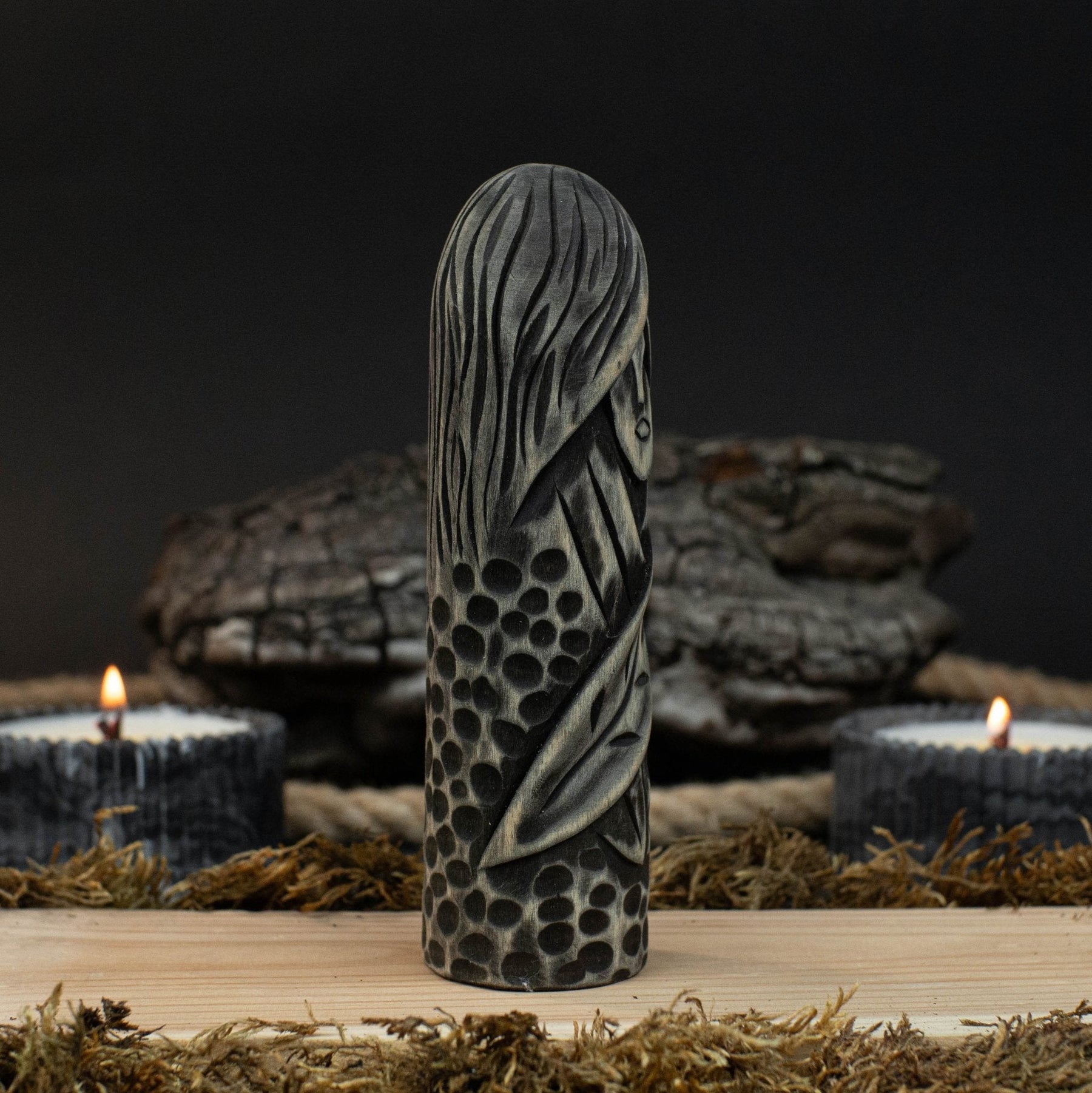 Hand-Carved Eir Figurine – 14 cm (5.7 inches) Wooden Norse Goddess of Healing Statue detail view by Sharky Forged Steel Tools