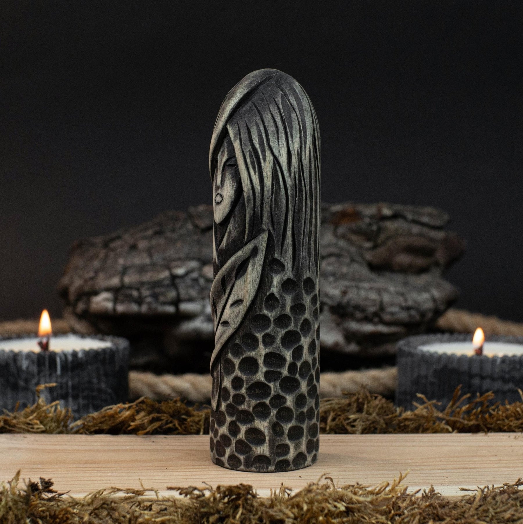 Hand-Carved Eir Figurine – 14 cm (5.7 inches) Wooden Norse Goddess of Healing Statue detail view by Sharky Forged Steel Tools