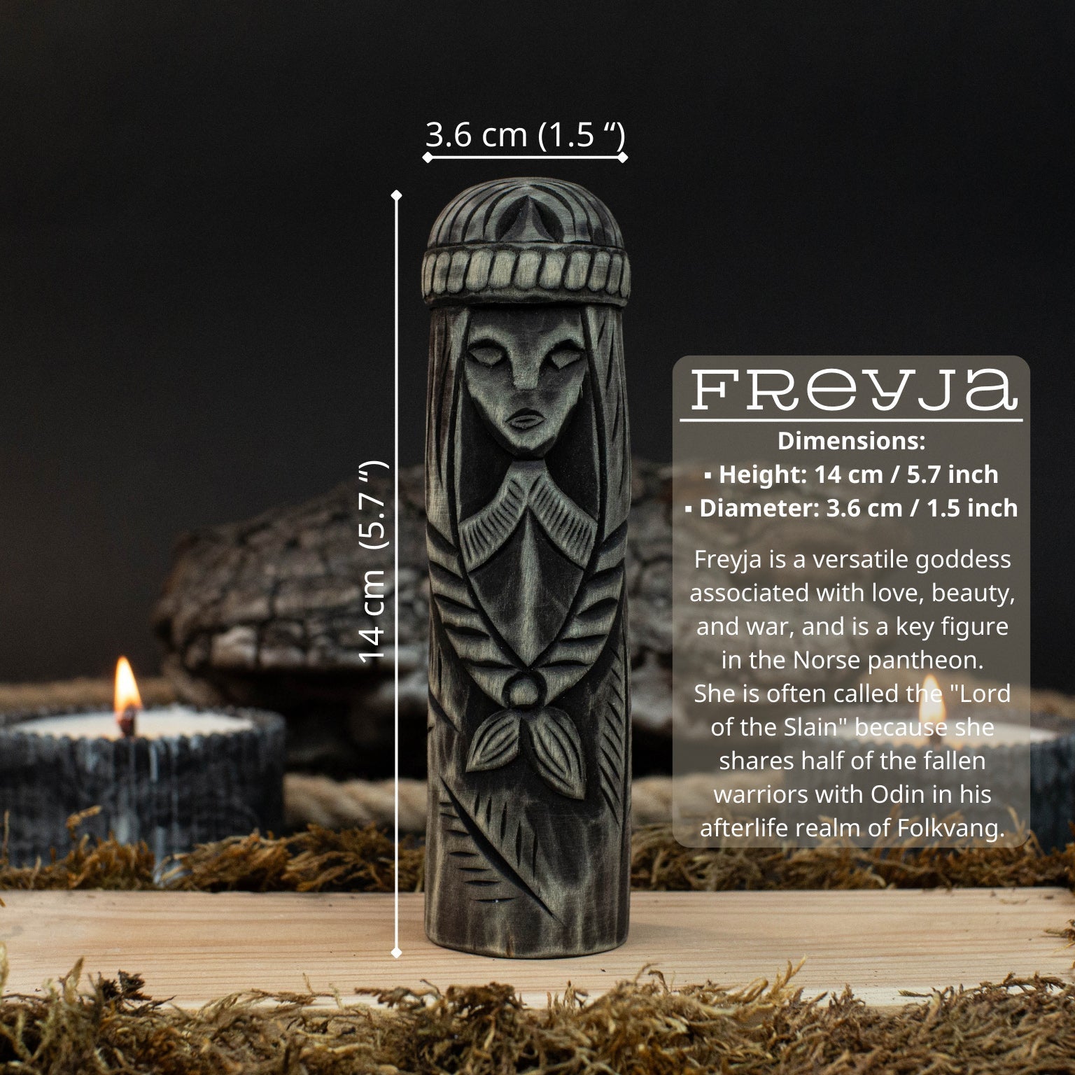 Hand-Carved Freyja Figurine – 14 cm (5.7 inches) Wooden Scandinavian Goddess Statue detail view by Sharky Forged Steel Tools