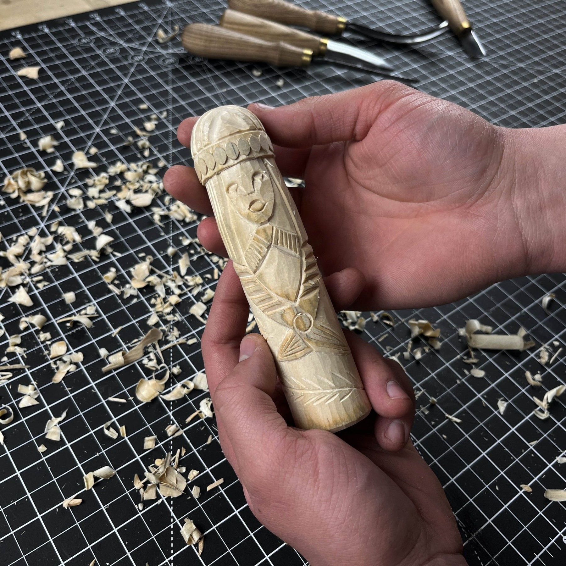 Hand-Carved Freyja Statue – 14 cm (5.7 inch) Wooden Norse Goddess Altar Figurine detail view by Sharky Forged Steel Tools