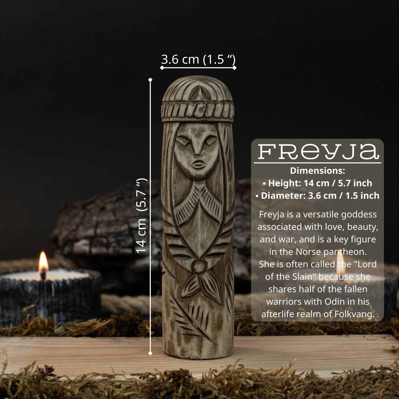 Hand-Carved Freyja Statue – 14 cm (5.7 inch) Wooden Norse Goddess Altar Figurine detail view by Sharky Forged Steel Tools