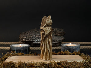 Hand-Carved Loki Figurine – 14 cm (5.7 inches) Wooden Norse God of Mischief Statue detail view by Sharky Forged Steel Tools