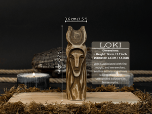 Hand-Carved Loki Figurine – 14 cm (5.7 inches) Wooden Norse God of Mischief Statue detail view by Sharky Forged Steel Tools