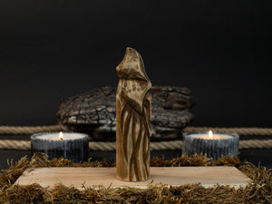 Hand-Carved Loki Figurine – 14 cm (5.7 inches) Wooden Norse God of Mischief Statue detail view by Sharky Forged Steel Tools