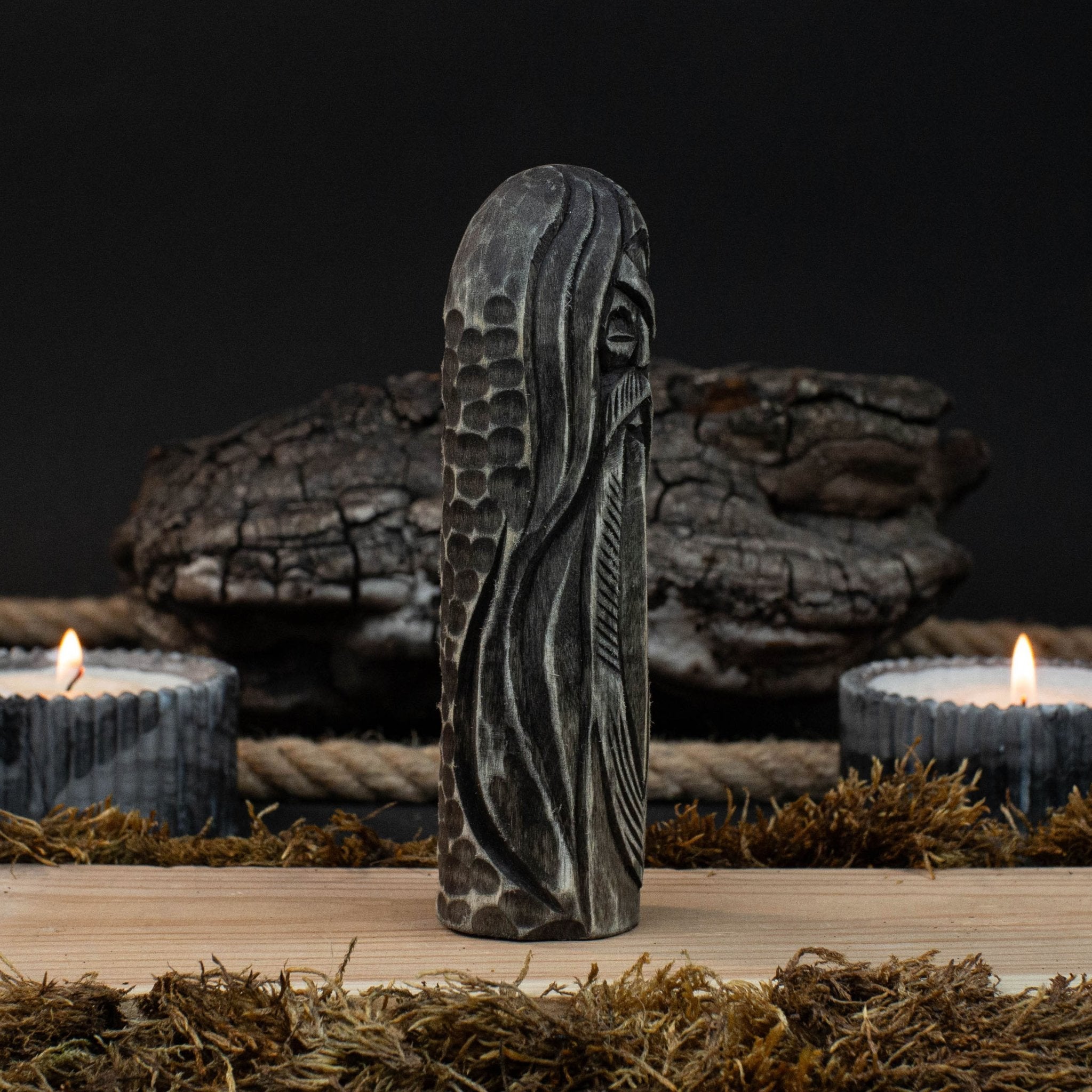 Hand-Carved Odin Figurine – 13 cm (5.1 inches) Wooden Norse God Sculpture detail view by Sharky Forged Steel Tools