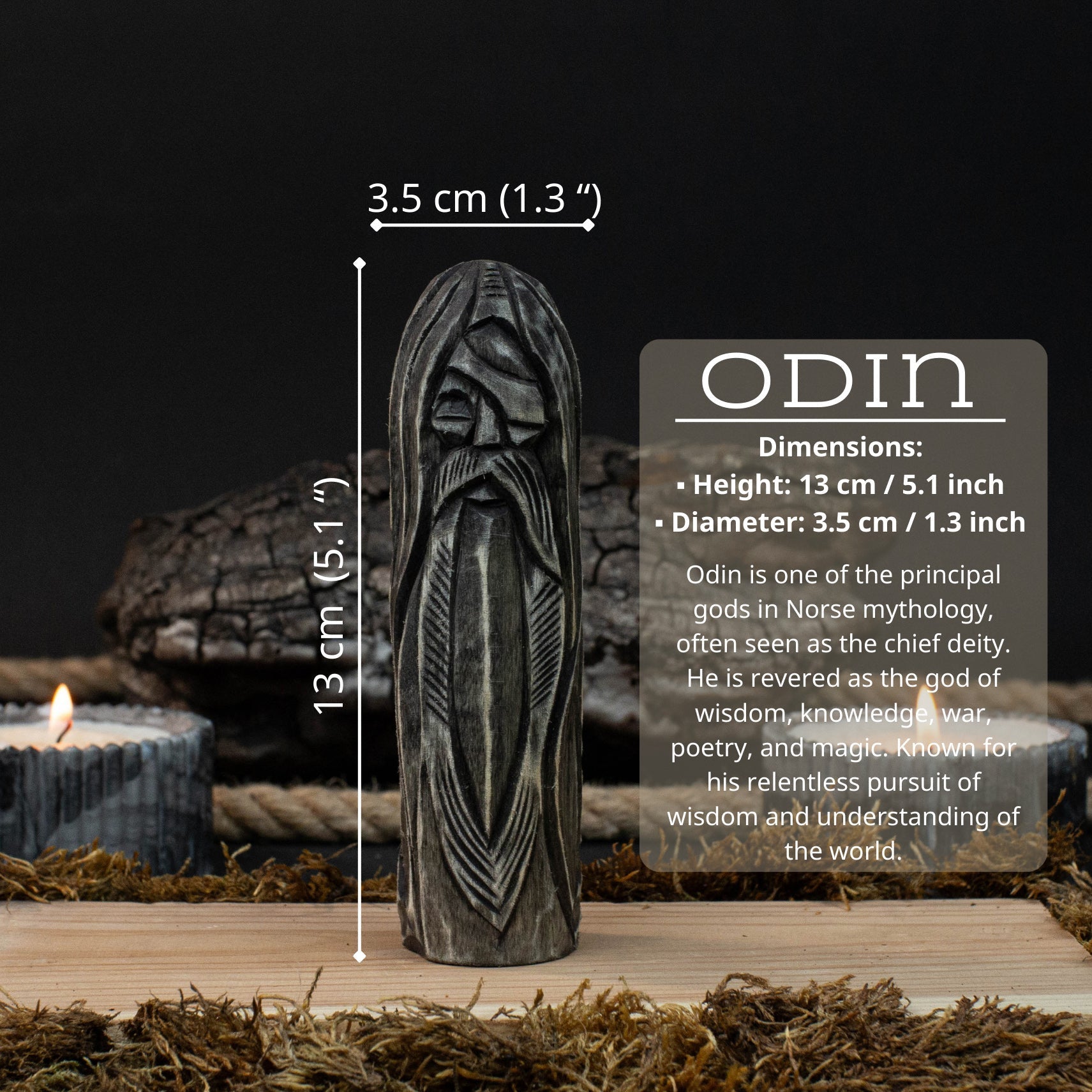 Hand-Carved Odin Figurine – 13 cm (5.1 inches) Wooden Norse God Sculpture detail view by Sharky Forged Steel Tools