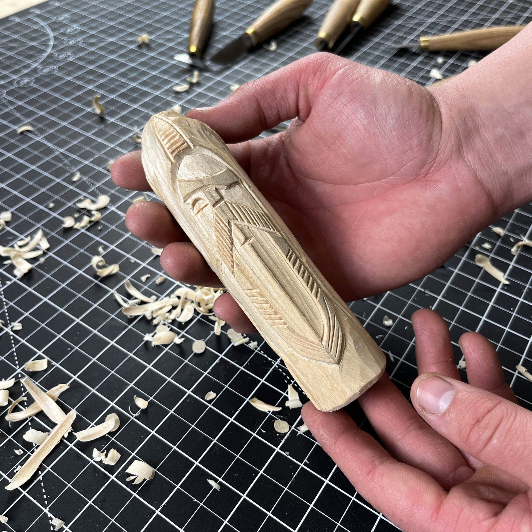 Hand-Carved Odin Figurine – 13 cm (5.1 inches) Wooden Norse God Sculpture detail view by Sharky Forged Steel Tools