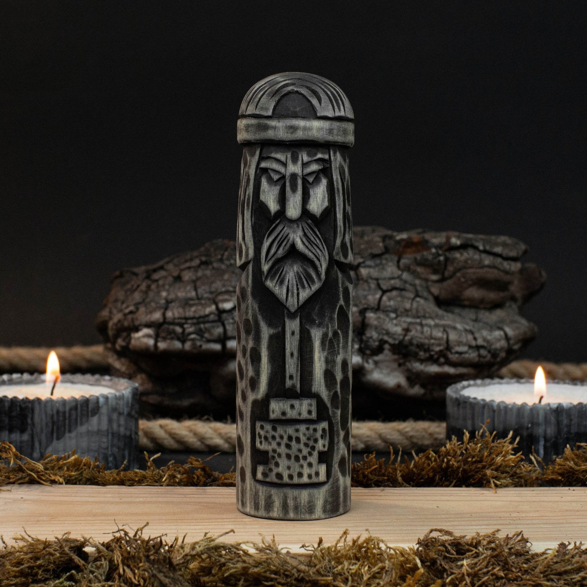 Hand-Carved Thor Figurine – 14 cm (5.7 inches) Wooden Scandinavian God Statue by Sharky Forged Steel Tools