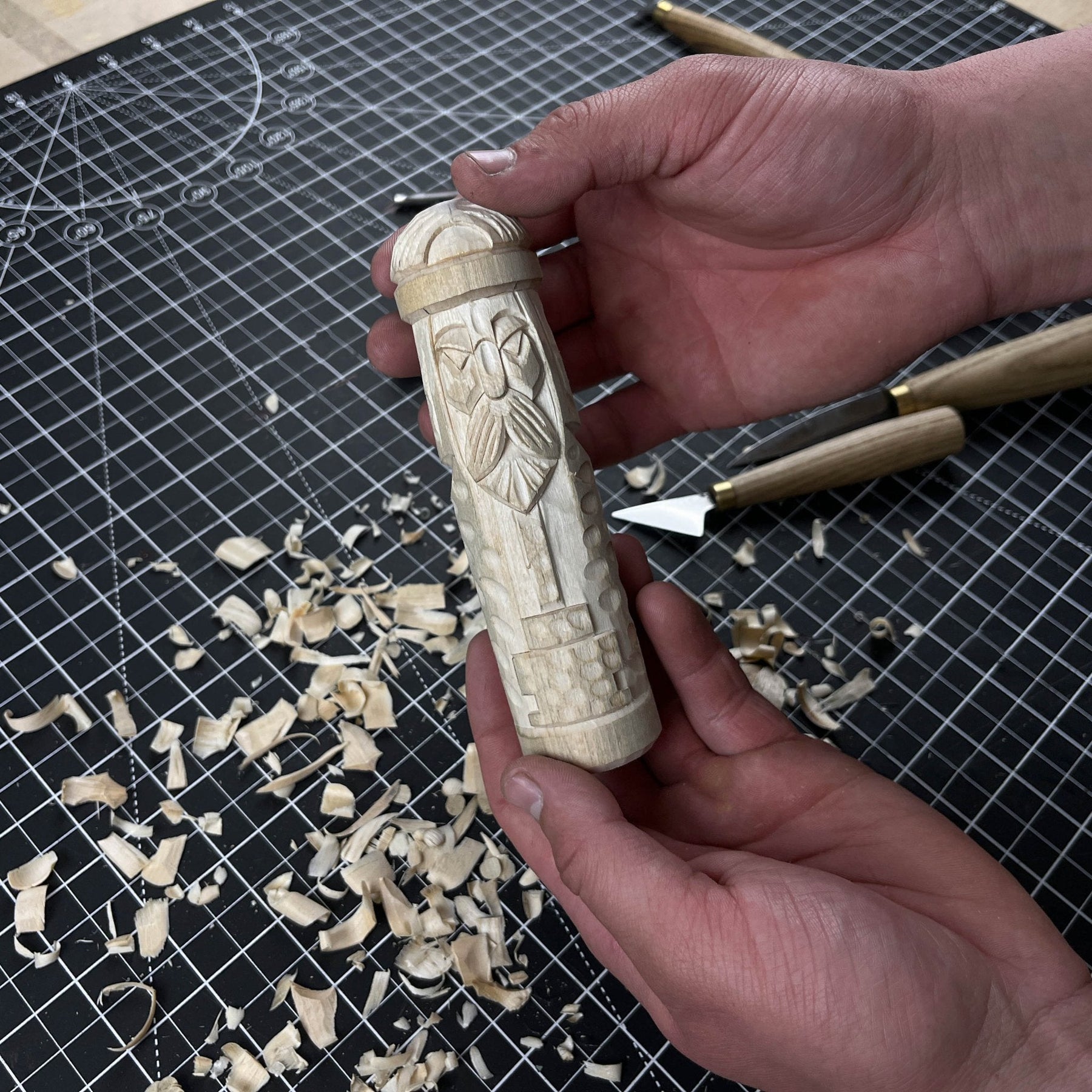 Hand-Carved Thor Figurine – 14 cm (5.7 inches) Wooden Scandinavian God Statue detail view by Sharky Forged Steel Tools