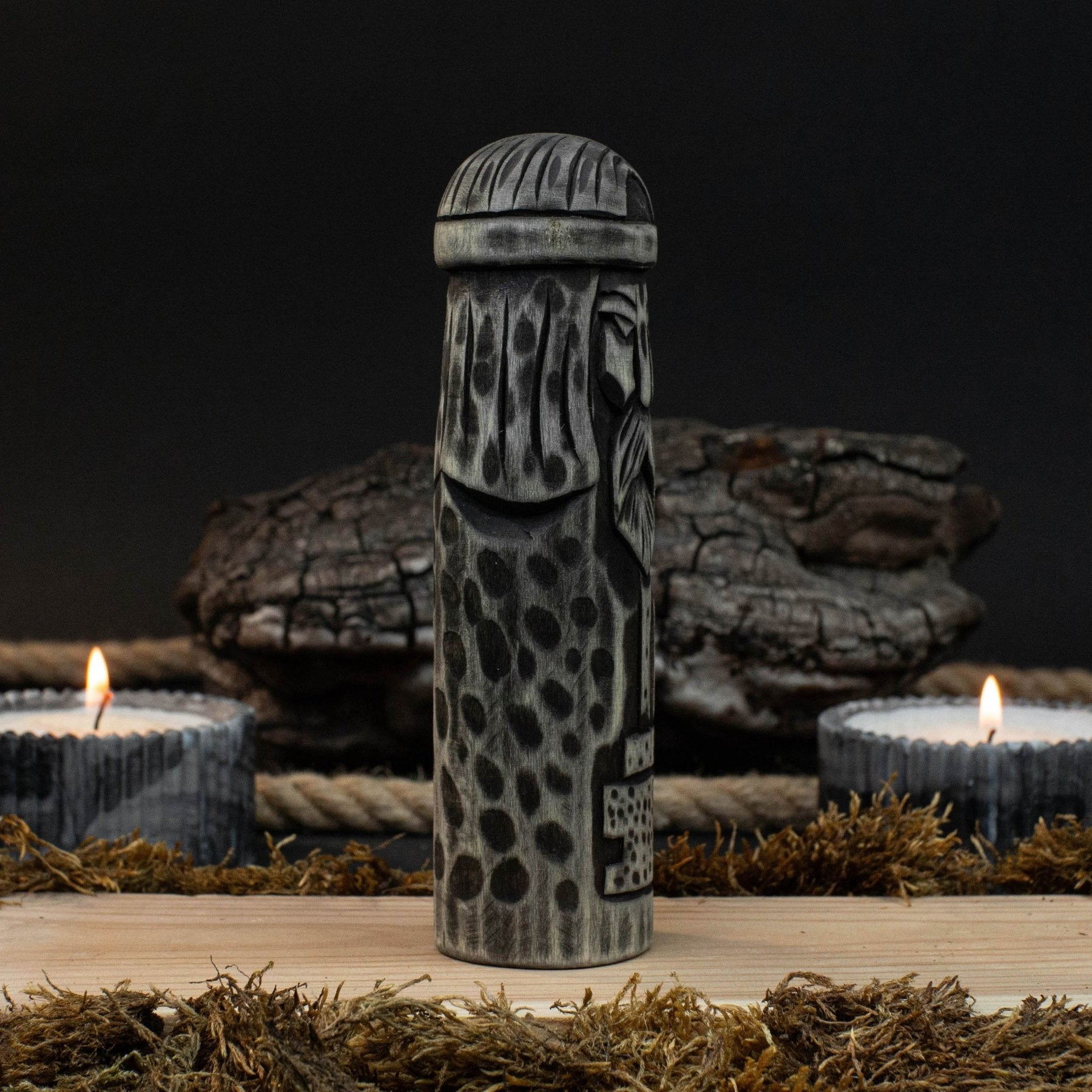 Hand-Carved Thor Figurine – 14 cm (5.7 inches) Wooden Scandinavian God Statue detail view by Sharky Forged Steel Tools