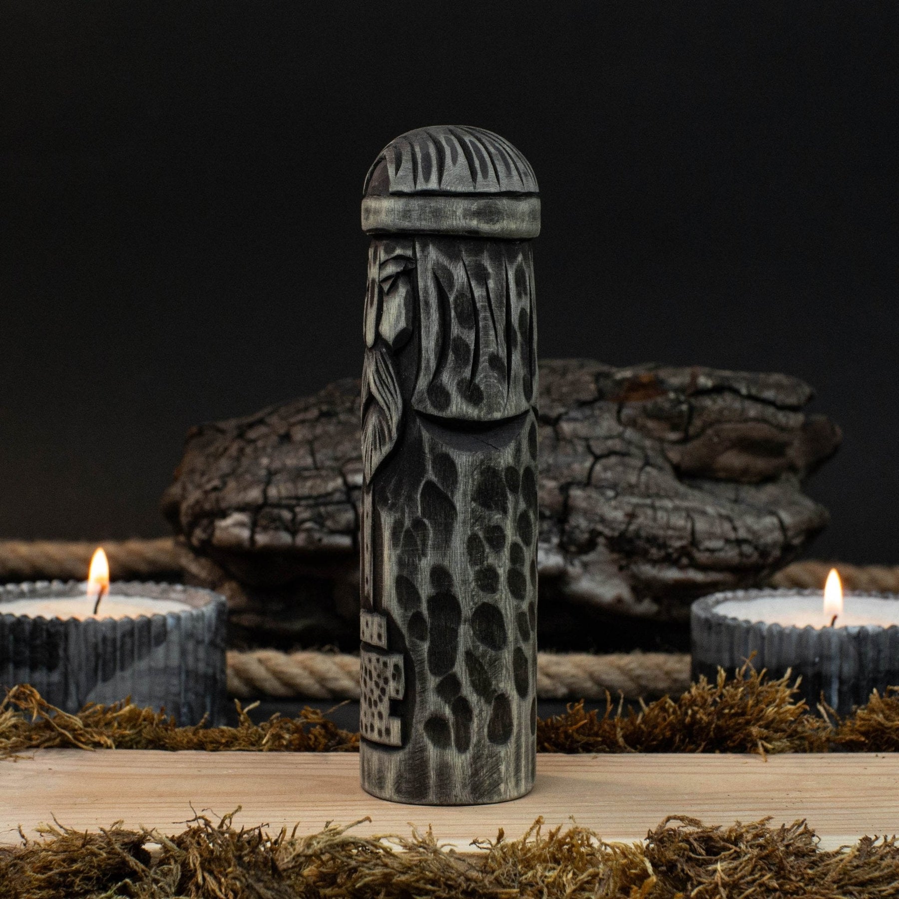 Hand-Carved Thor Figurine – 14 cm (5.7 inches) Wooden Scandinavian God Statue detail view by Sharky Forged Steel Tools